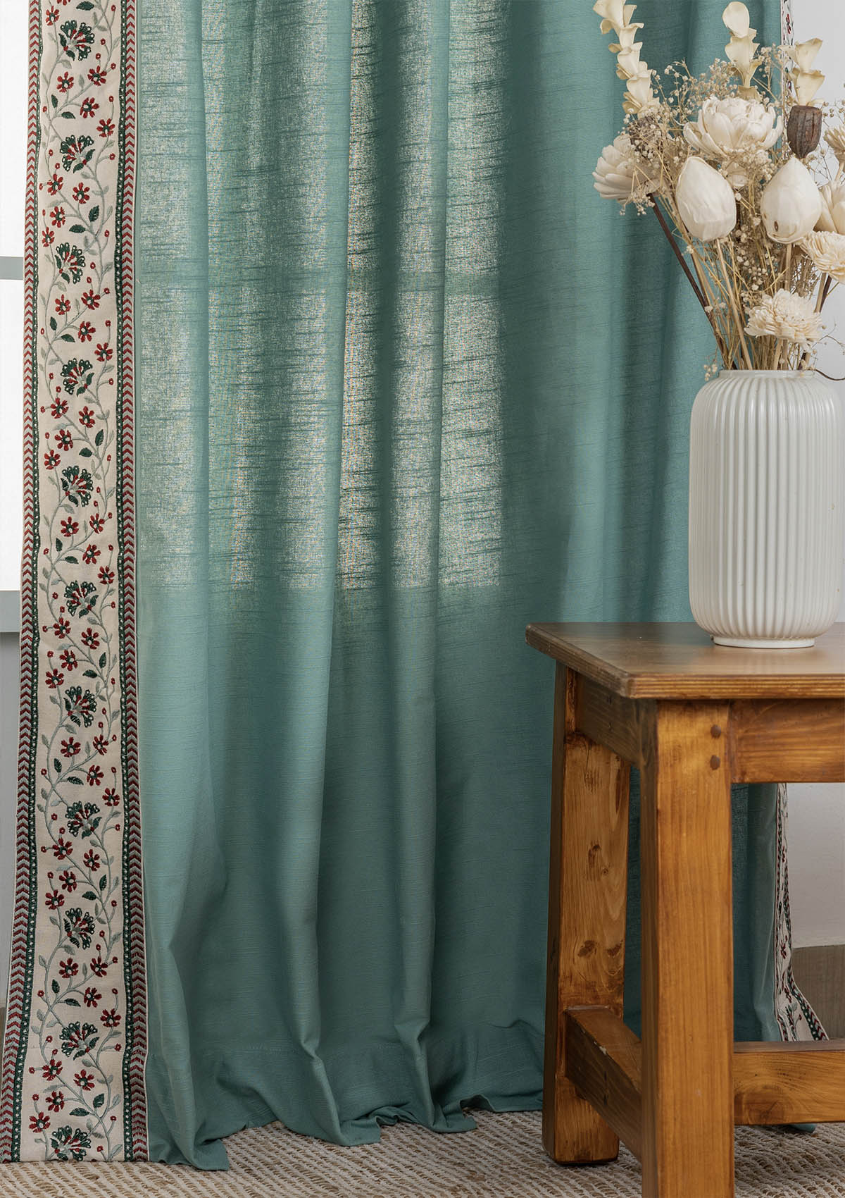 Kadamba Aqua blue Embroidery Cotton Fabric