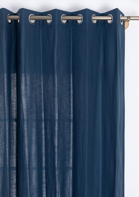 Solid Indigo Blue 100% Cotton Plain Curtain for Living & Bedroom - Room Darkening - Single Piece
