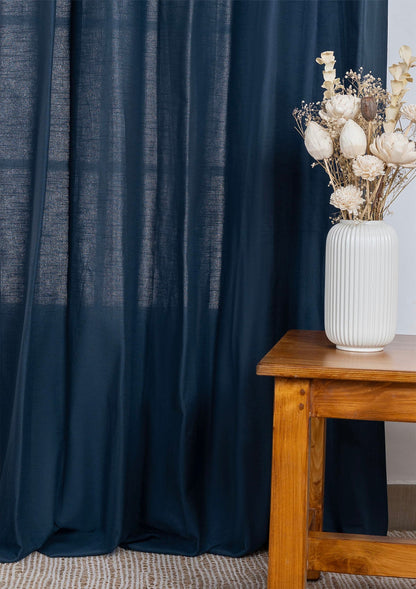 Solid Indigo Blue 100% Cotton Plain Curtain for Living & Bedroom - Room Darkening - Single Piece
