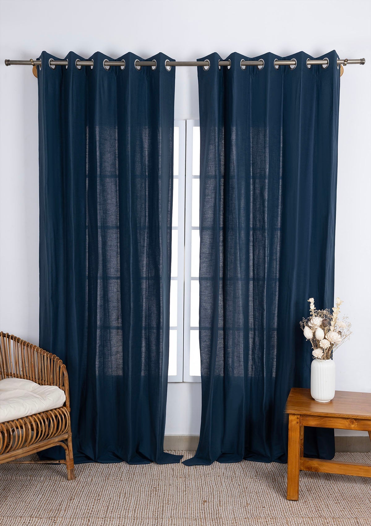 Solid Indigo Blue 100% Cotton Plain Curtain for Living & Bedroom - Room Darkening - Single Piece