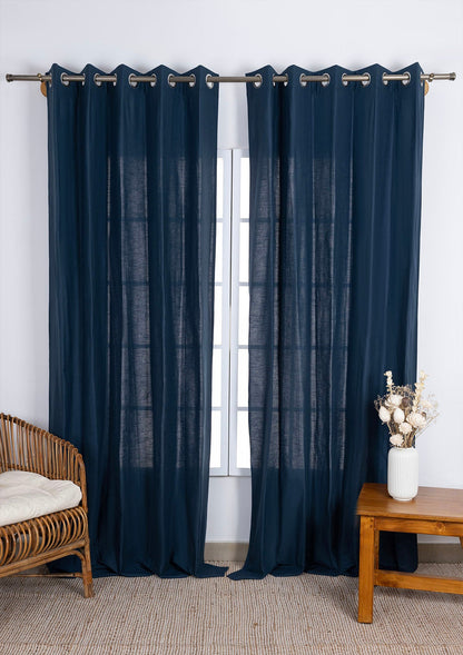 Solid Indigo Blue 100% Cotton Plain Curtain for Living & Bedroom - Room Darkening - Single Piece
