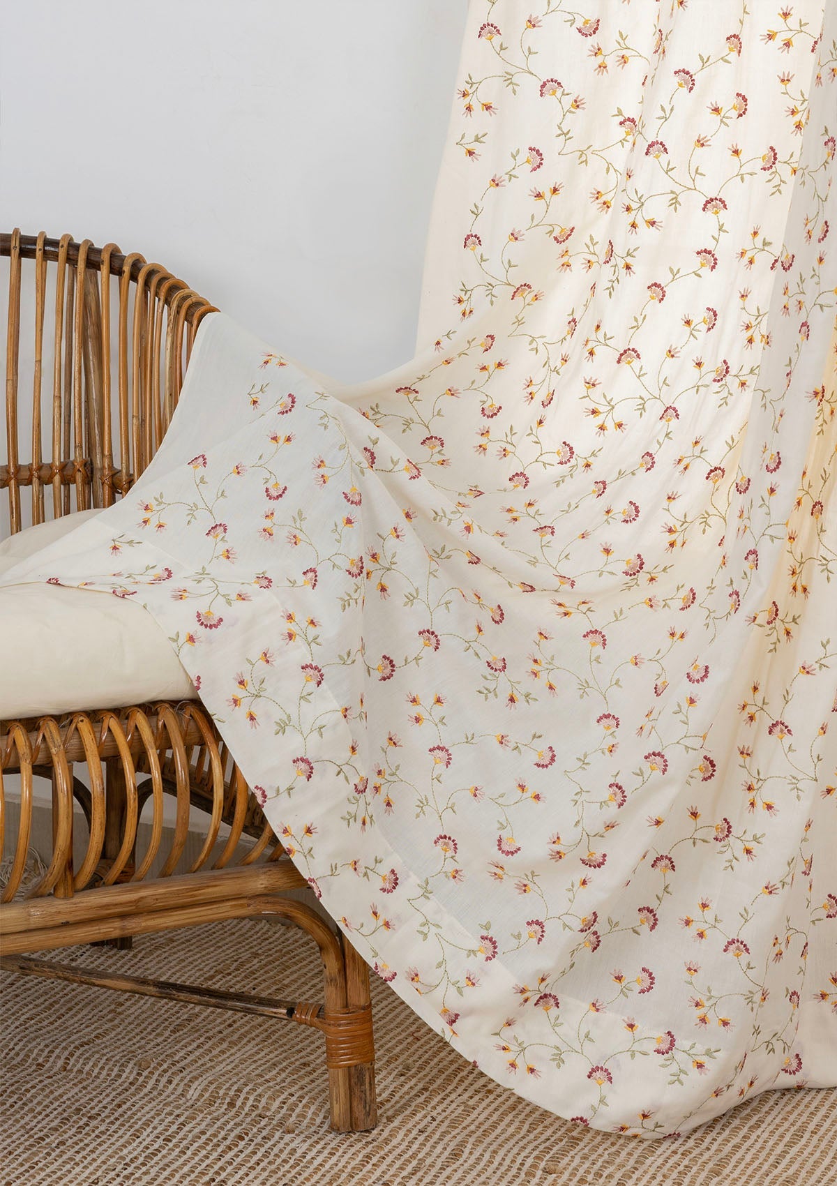 Vaanya 100% Cotton Sheer Embroidered Curtain for Living & Bedroom - Ligth filtering - Multicolor - Single Piece