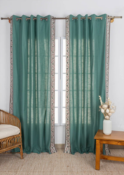 Kadamba Aqua Blue 100% Cotton Plain Curtain for living room & bedroom - Room Darkening - Single Piece