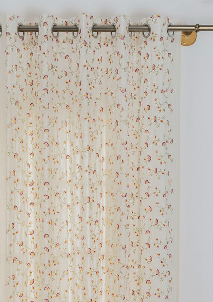 Vaanya 100% Cotton Sheer Embroidered Curtain for Living & Bedroom - Ligth filtering - Multicolor - Single Piece