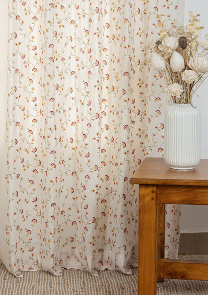 Vaanya 100% Cotton Sheer Embroidered Curtain for Living & Bedroom - Ligth filtering - Multicolor - Single Piece