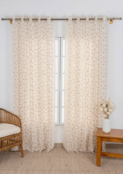 Vaanya 100% Cotton Sheer Embroidered Curtain for Living & Bedroom - Ligth filtering - Multicolor - Single Piece