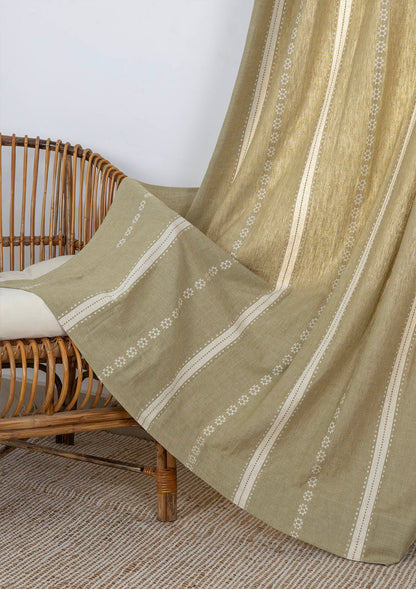 Bhumi linen cotton blend ethnic textured curtain for living room - Light reduction - Green - Single piece