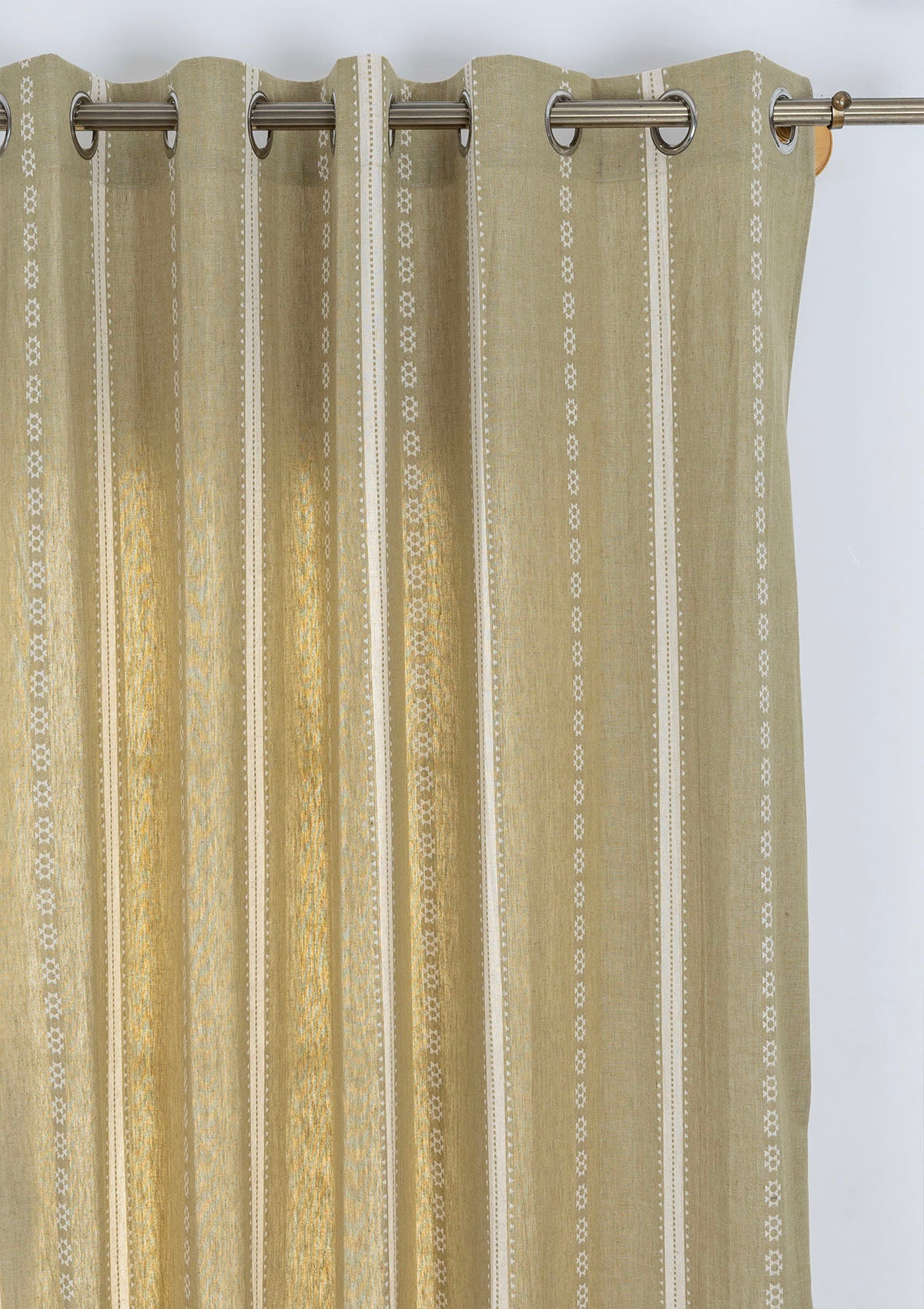 Bhumi linen cotton blend ethnic textured curtain for living room - Light reduction - Green - Single piece