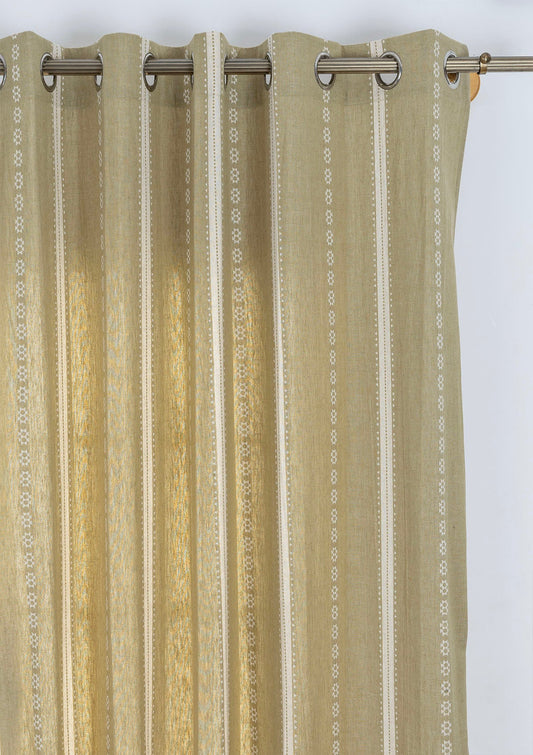Bhumi linen cotton blend ethnic textured curtain for living room - Light reduction - Green - Single piece