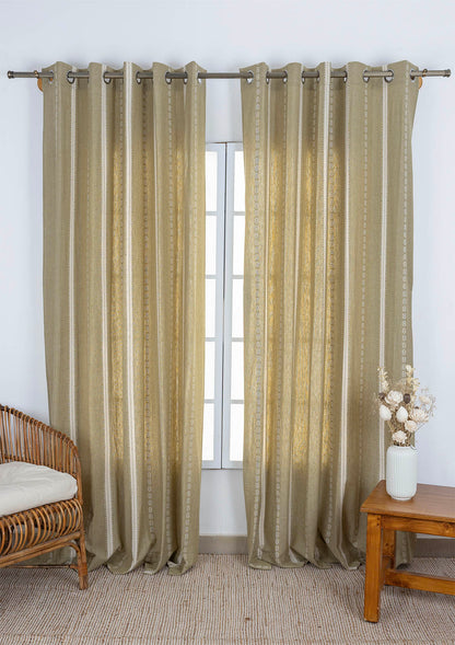 Bhumi linen cotton blend ethnic textured curtain for living room - Light reduction - Green - Single piece