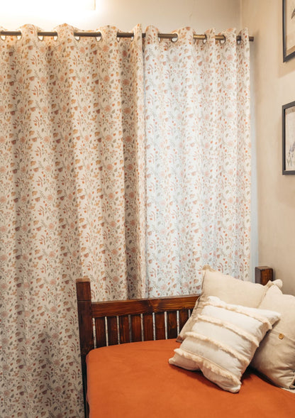 Forest bloom 100% cotton floral curtain for living room - Light Reduction - Orange - Single Piece