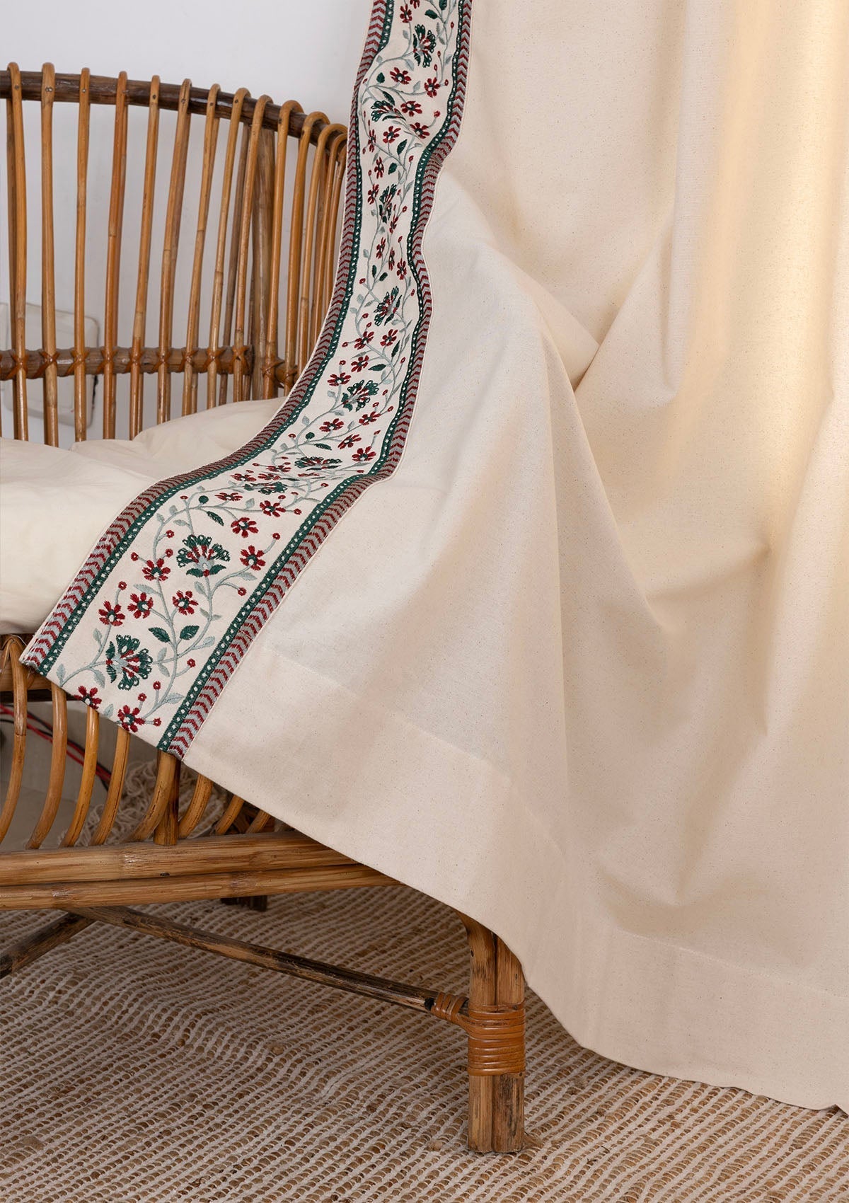 Kadamba Beige Embroidery Cotton Fabric