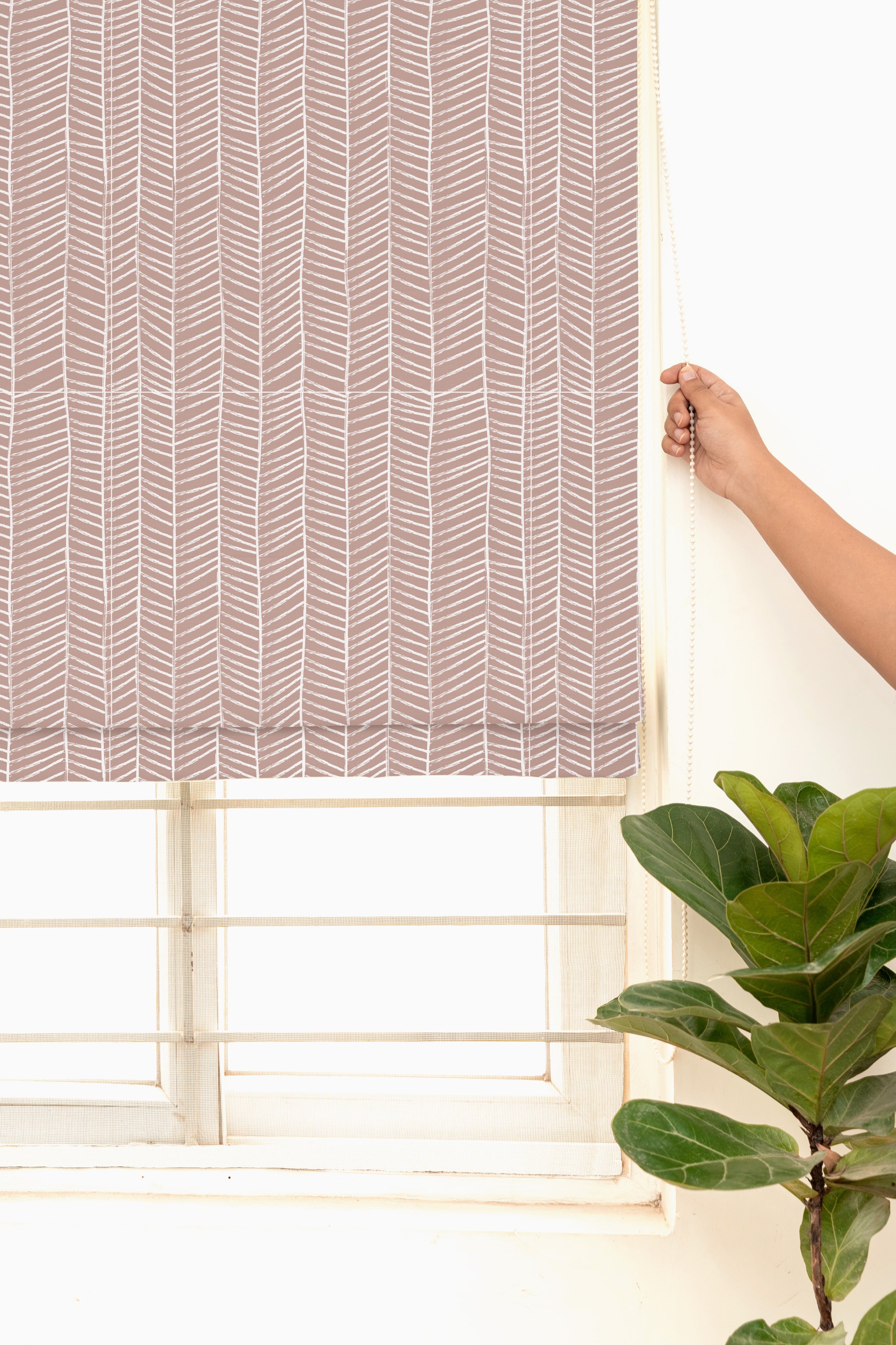 Rustle Mahogany Green 100% Customizable Cotton floral blind for living room - Room darkening