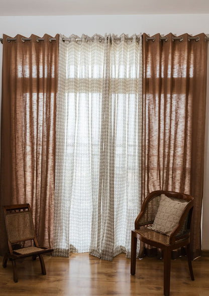 Mirage 100% cotton geometric sheer curtain for living room - Light filtering - Grey - Single - Single Piece