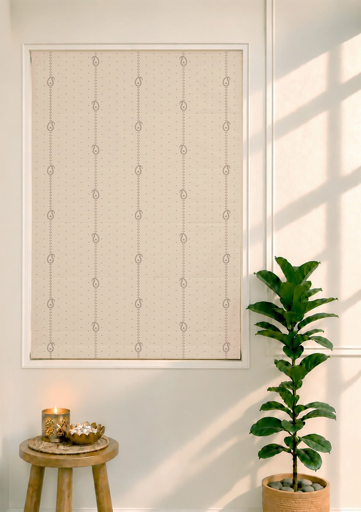 Ambi Brown & Grey Ethnic 100% Cotton Sheer Printed Blind For Livingroom / Bedroom | Light Filtering