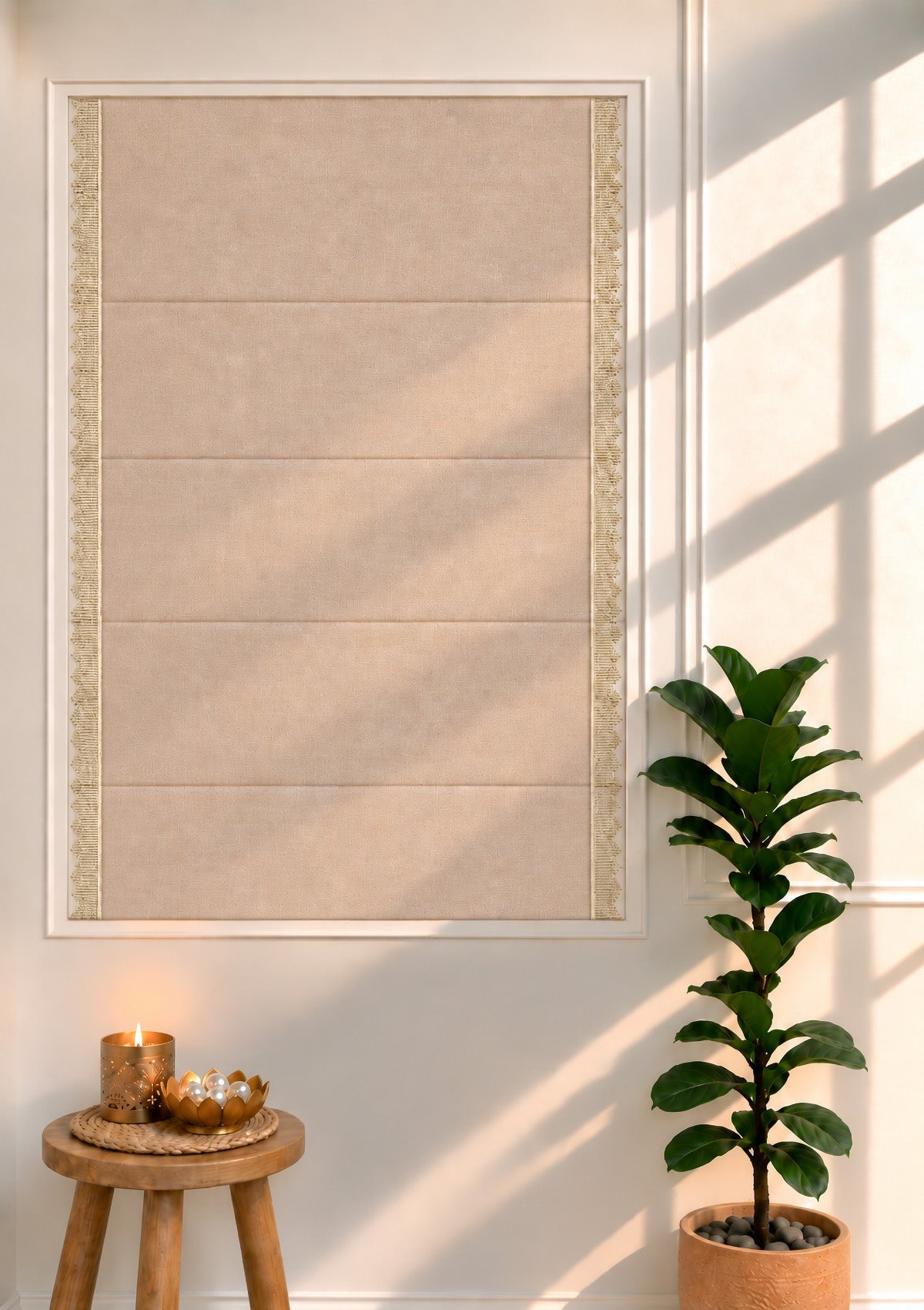 Kinari Pink Sand & Gold Ethnic Linen Cotton Blend Textured Blind For Livingroom / Bedroom | Room Darkening
