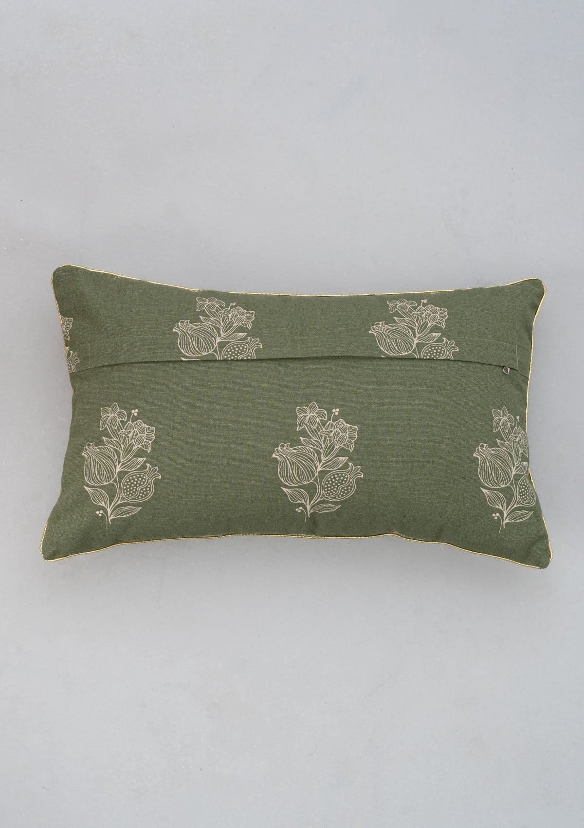 Malabar 100% Cotton floral cushion cover for sofa - Pepper green