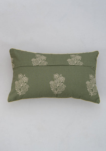 Malabar 100% Cotton floral cushion cover for sofa - Pepper green