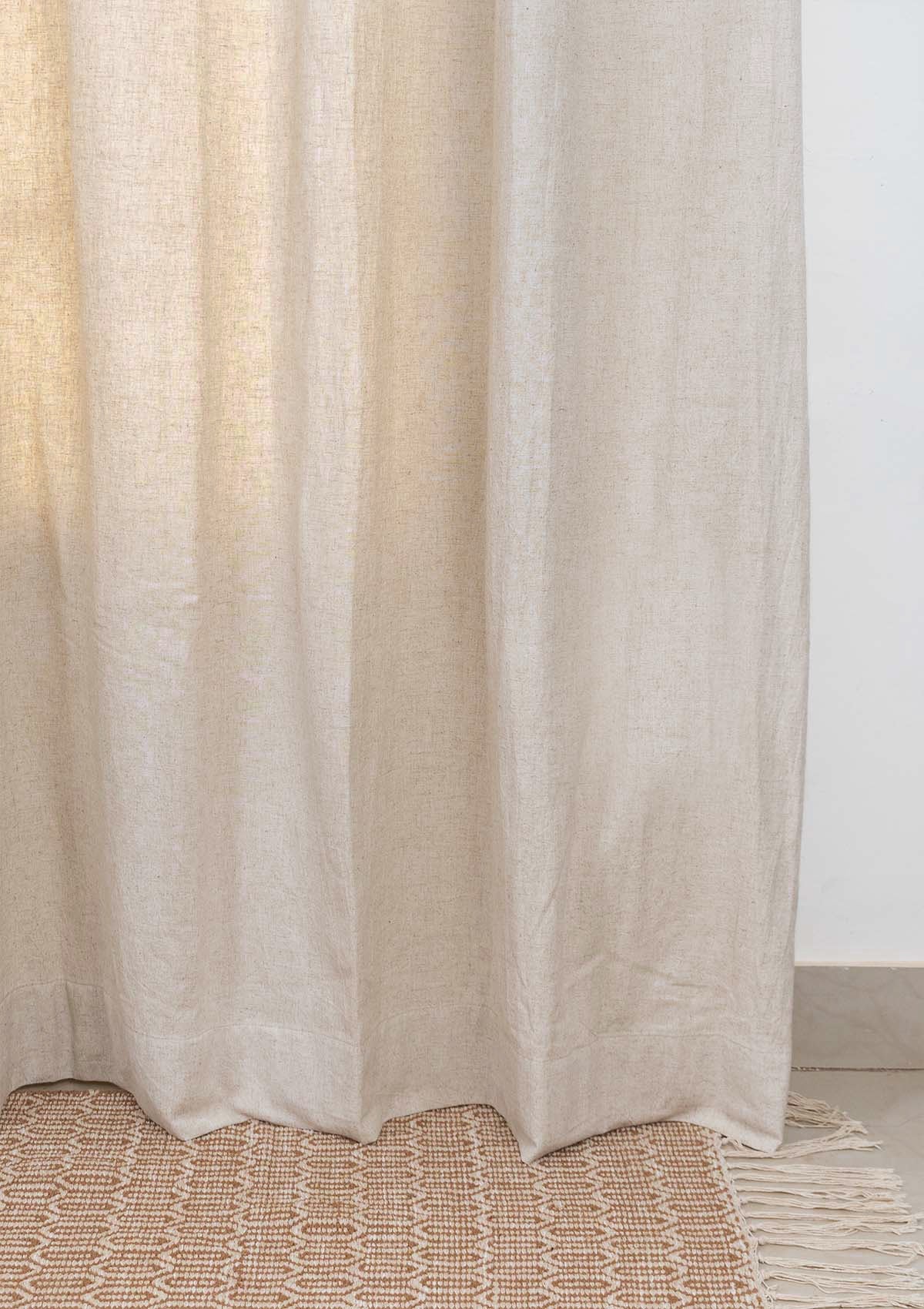 Solid Linen Cotton Blend textured curtain for Living room & bedroom - Light Reduction - Beige  Single Piece