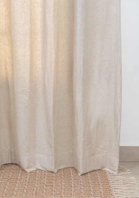 Solid Linen Cotton Blend textured curtain for Living room & bedroom - Light Reduction - Beige  Single Piece