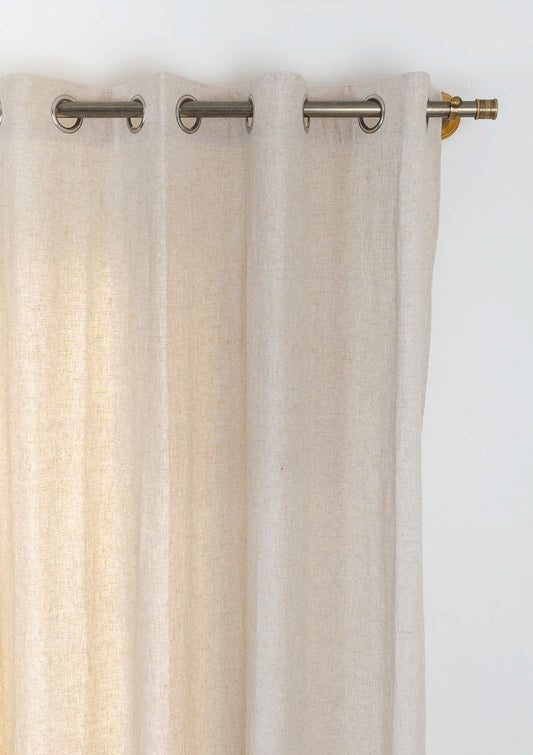 Solid Linen Cotton Blend textured curtain for Living room & bedroom - Light Reduction - Beige  Single Piece
