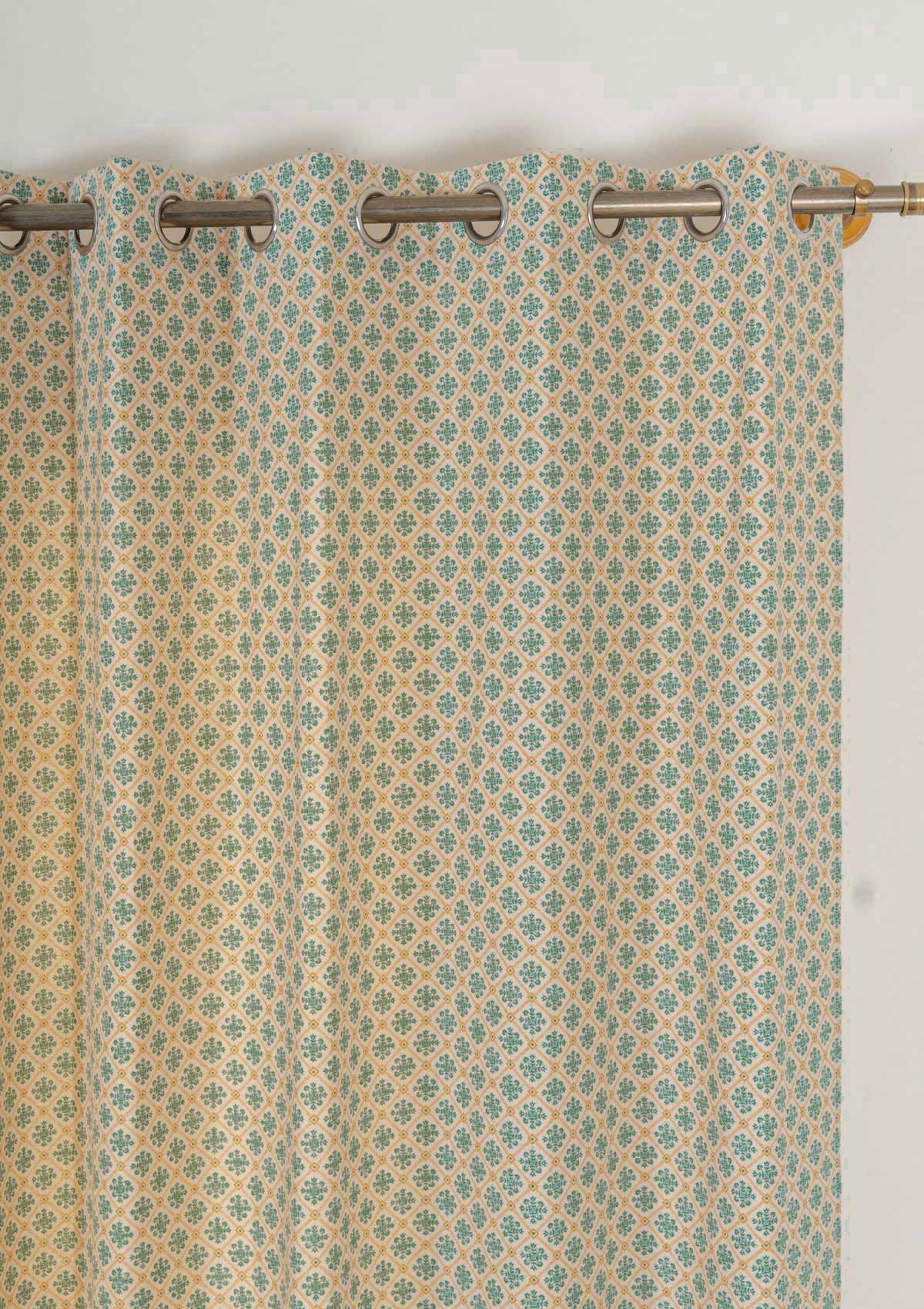 Yura 100% cotton geometric curtain for living room - Room darkening - Aqua blue - Single - Single Piece