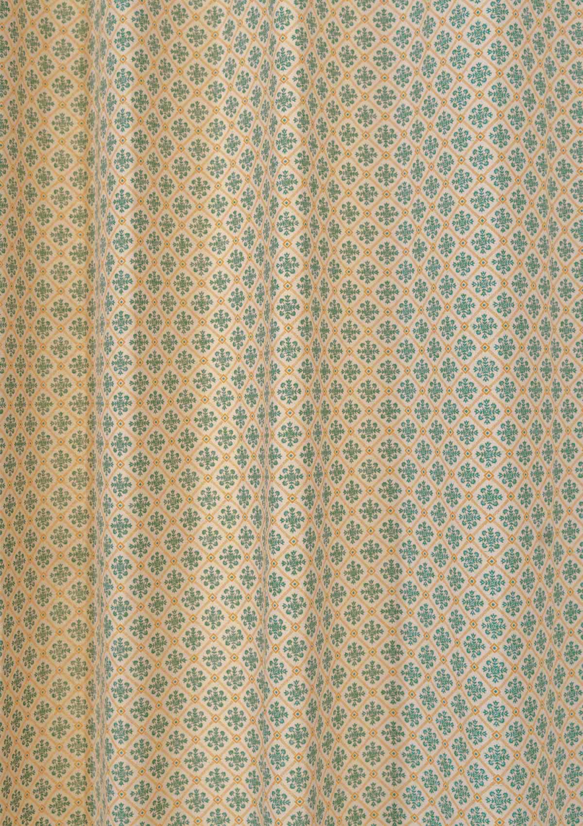 Yura 100% cotton geometric curtain for living room - Room darkening - Aqua blue - Single - Single Piece