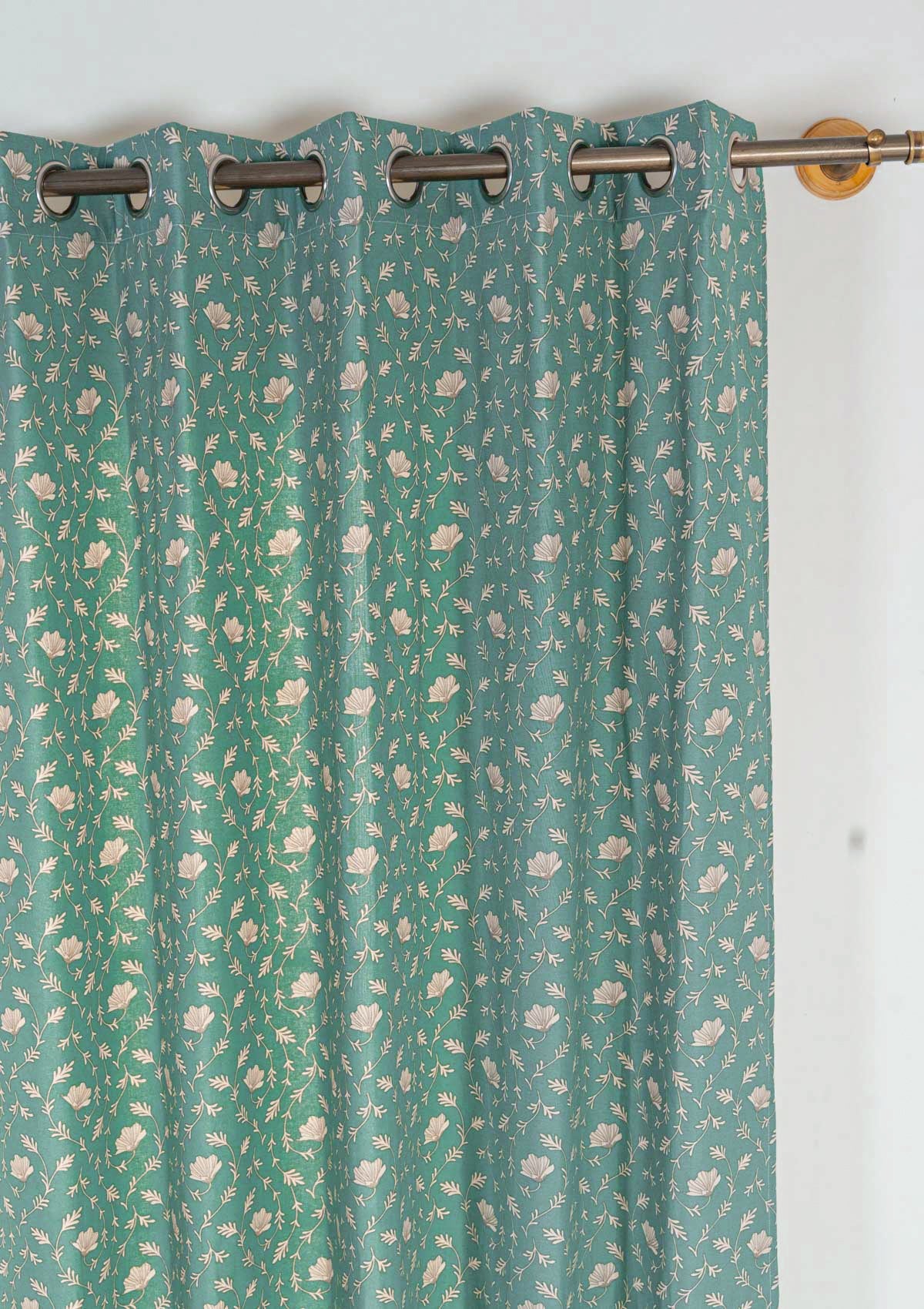 Eden aqua blue 100% cotton floral curtain for bed room - Room darkening - Single - Single Piece