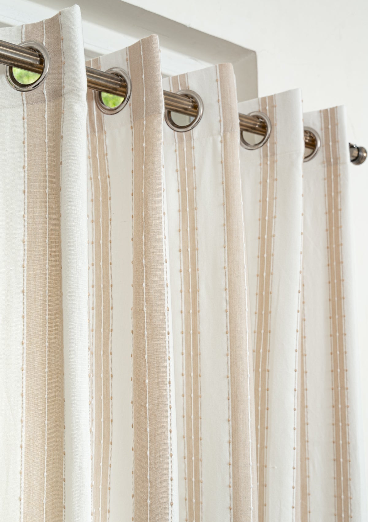 Caramel 100% cotton geometric curtain for living room -Room darkening - Beige - Single Piece