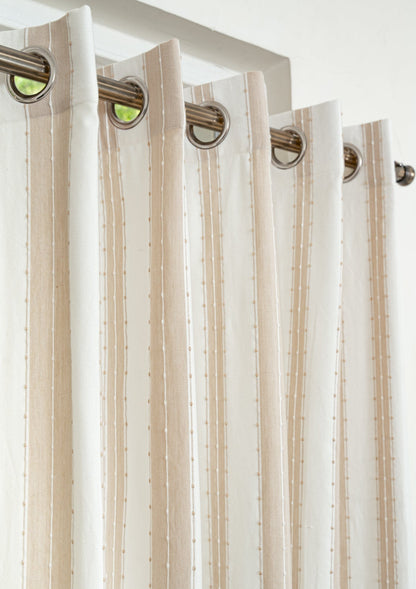 Caramel 100% cotton geometric curtain for living room -Room darkening - Beige - Single Piece