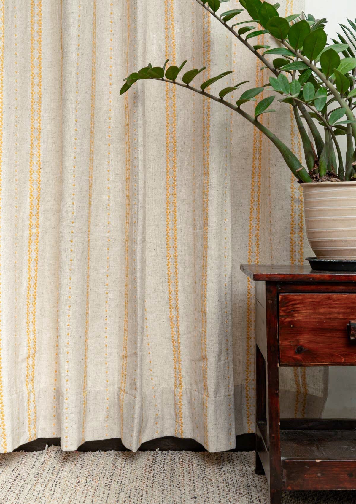Aster Woven Textured Linen Fabric - Beige & Mustard