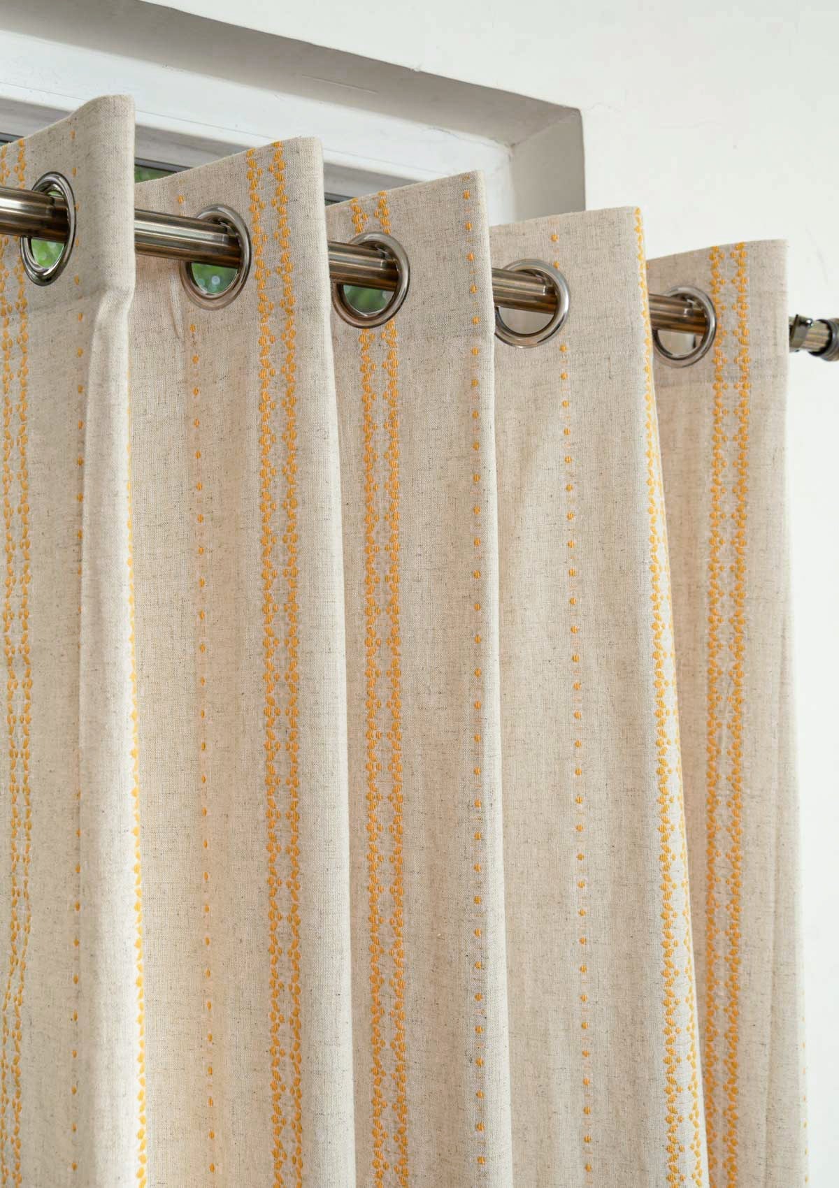 Aster linen minimal textured design curtain for living room - Light Reduction - Mustard - Single Piece