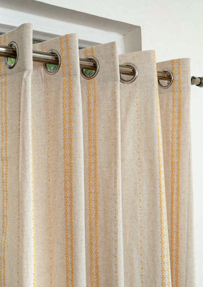 Aster linen minimal textured design curtain for living room - Light Reduction - Mustard - Single Piece