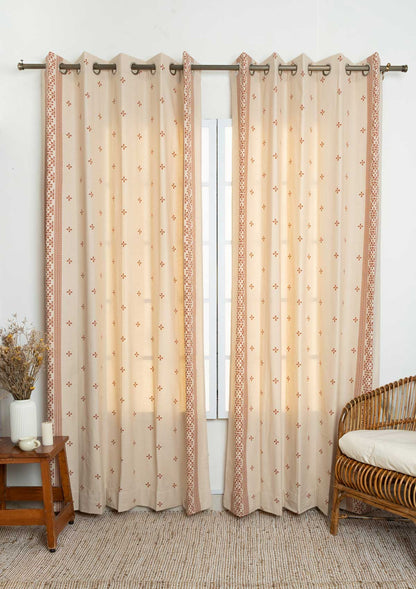 Kolam minimal Printed 100% Cotton Curtain for Living Room and Bedroom -  Brick red - Single Piece