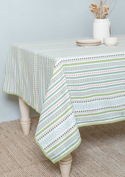 Palace Pillars Geometric printed 100% Cotton Table cloth for 4 seater, 6 seater and 8 seater dining - Multicolor