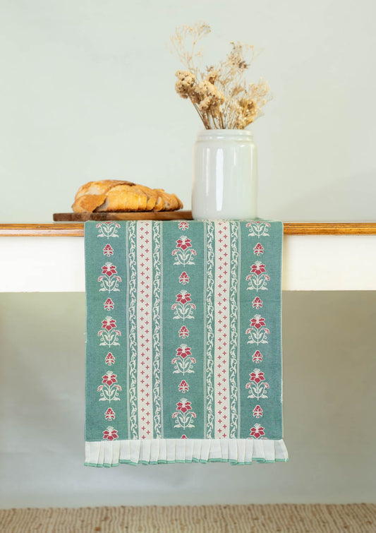 Kala 100% Cotton Table Runner with cream lace for 4 seater and 6 seater dining - Multicolor