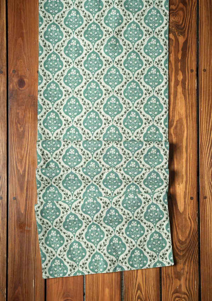 Mulbagal Geometric - Floral printed 100% Cotton Table Runner for 4 seater, 6 seater and 8 seater dining - Sage Green
