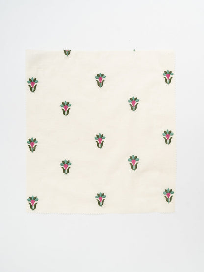 Emerald floral Embroidered 100% cotton Sheer Fabric for living room - Light filtering - Rose Pink and Sage Green