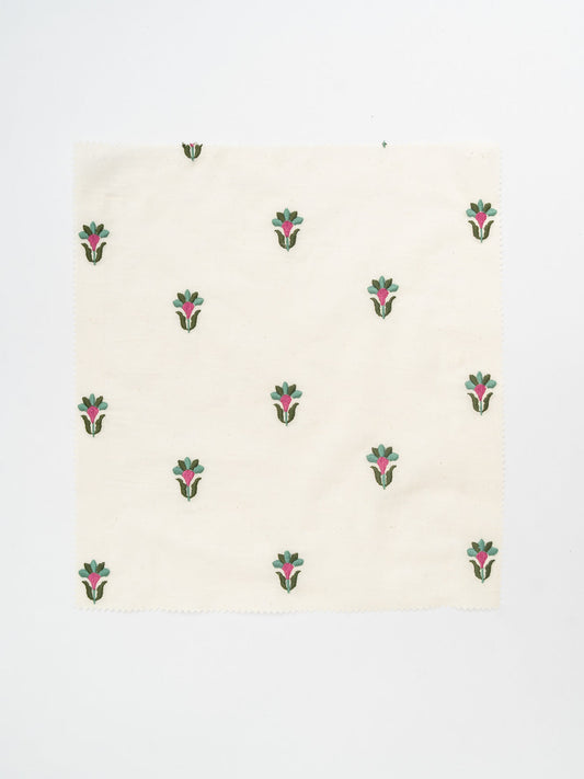 Emerald floral Embroidered 100% cotton Sheer Fabric for living room - Light filtering - Rose Pink and Sage Green