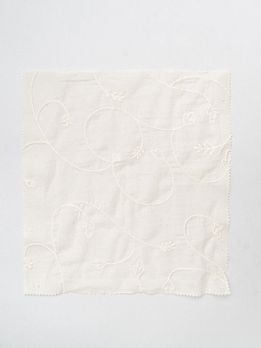 Ivy Vines embroidered cotton Fabric - Cream