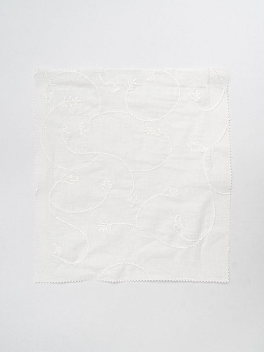 Ivy Vines Embroidered printed cotton Fabric - White