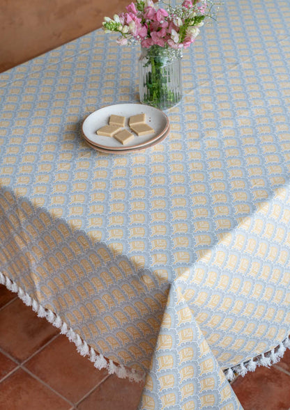 Pakkshi 100% Cotton Printed Yellow and Grey Table Cloth