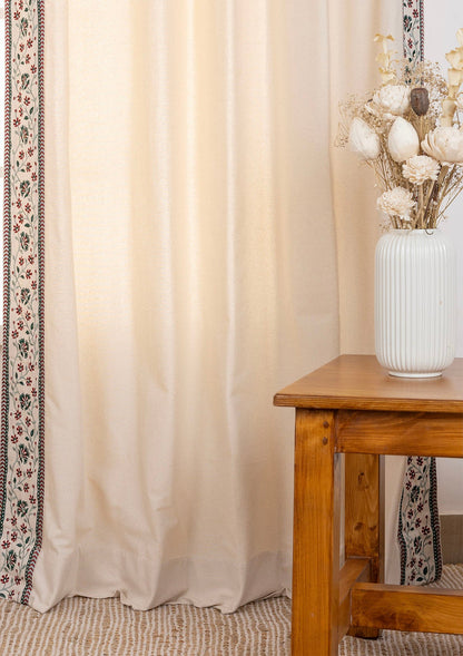 Kadamba Beige 100% Cotton Plain Curtain for living room & bedroom - Room Darkening - Single Piece