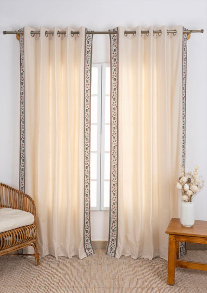 Kadamba Beige 100% Cotton Plain Curtain for living room & bedroom - Room Darkening - Single Piece
