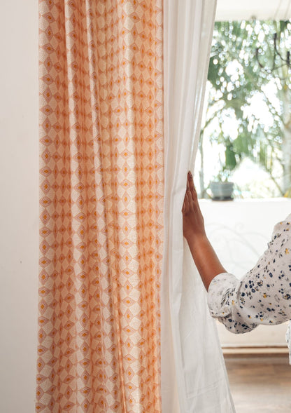 Terrazo 100% cotton geometric curtain for living room - Light Reduction - Mustard - Single - Single Piece