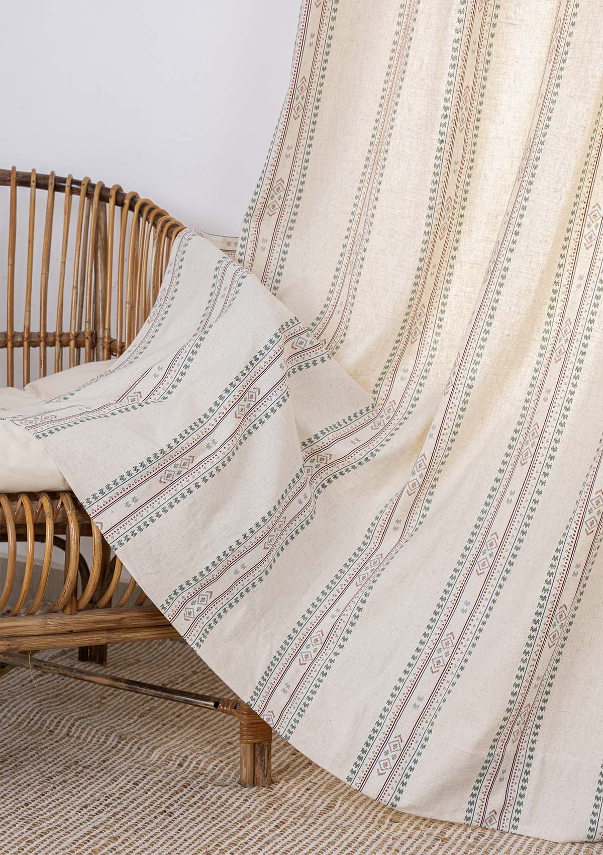 Kalai Linen Cotton Printed Curtain for living room & bedroom - Light Reduction - Multicolor - Single Piece