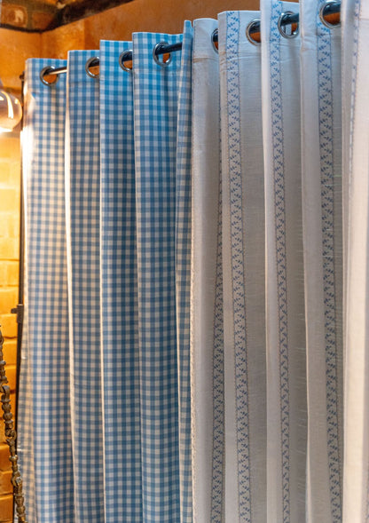 Oriental Stripes 100% Cotton Sheer Geometric curtain for Living room & bedroom - Light filtering - Powder Blue - Single Piece