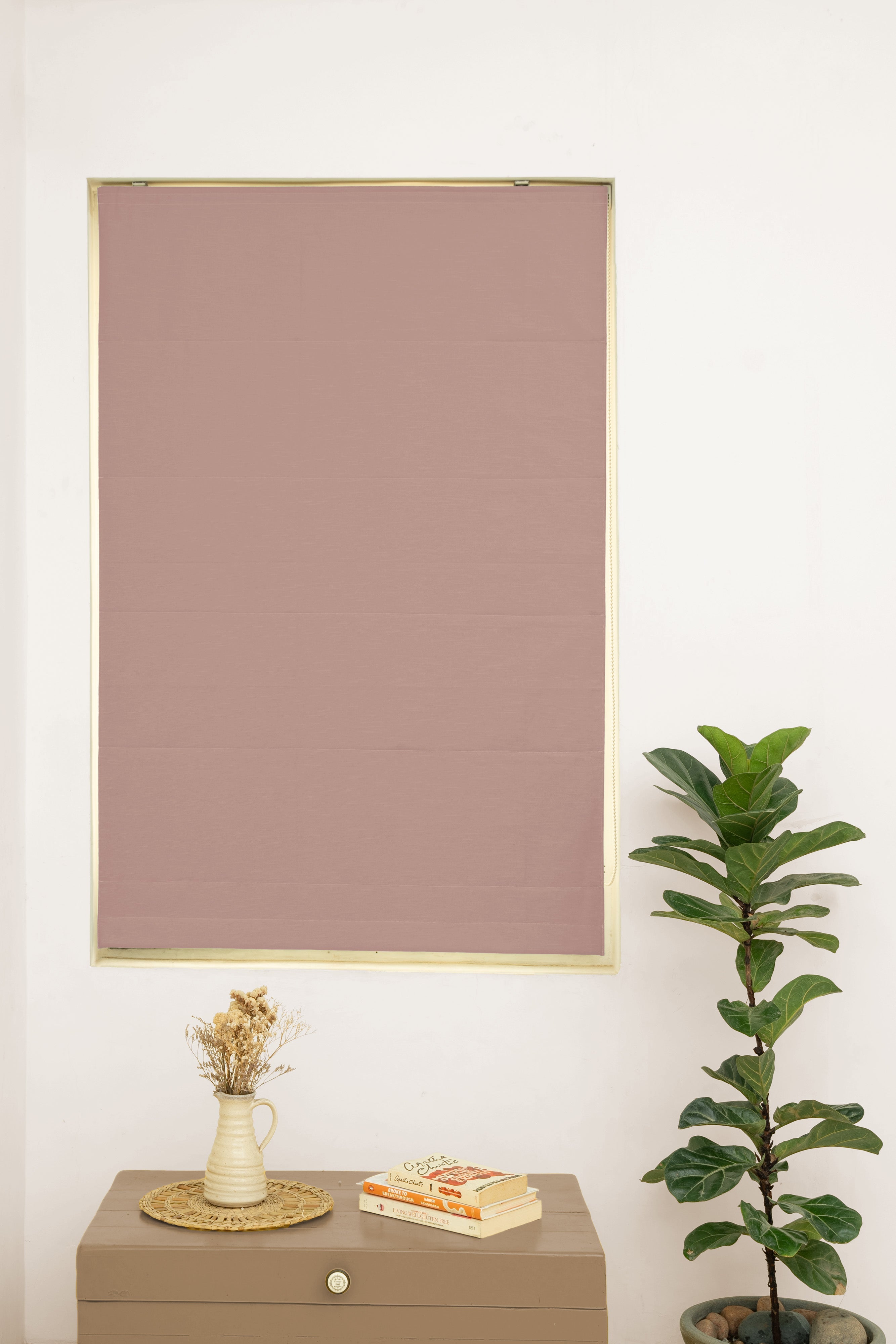 Solid Mahogany 100% Customizable Cotton plain blind for bedroom - Room darkening