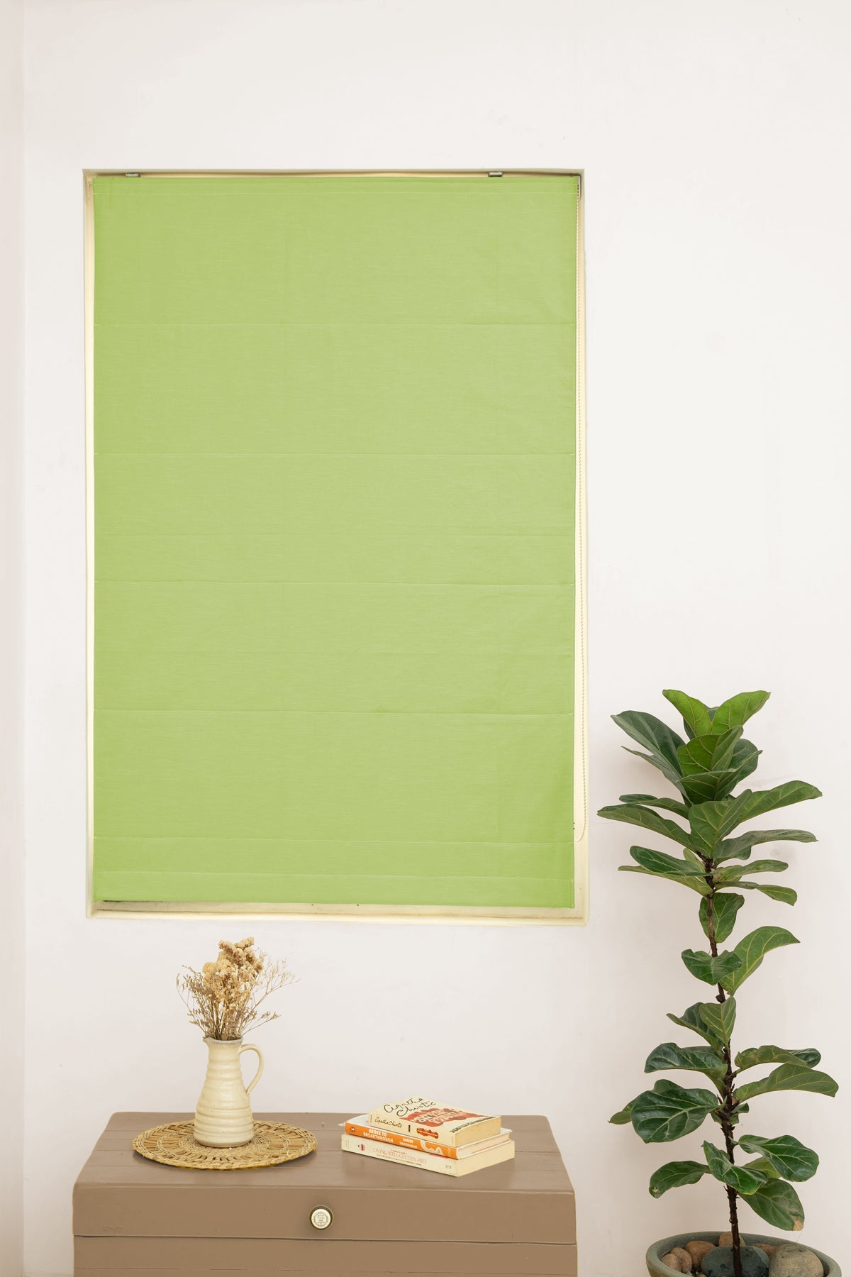 Solid Leaf Green 100% Customizable Cotton plain blind for bedroom - Room darkening
