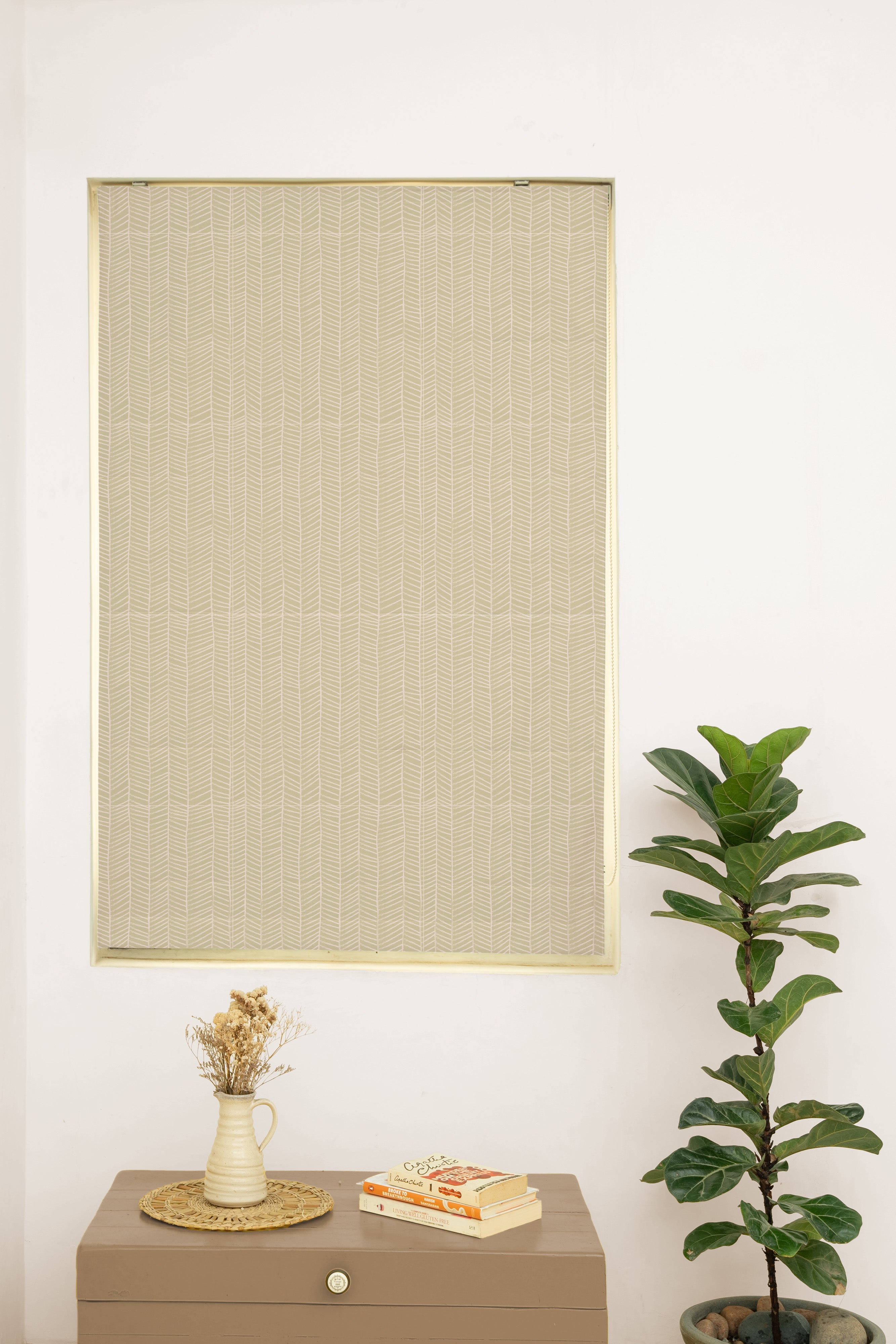 Rustle Herb Green 100% Customizable Cotton floral blind for living room - Room darkening